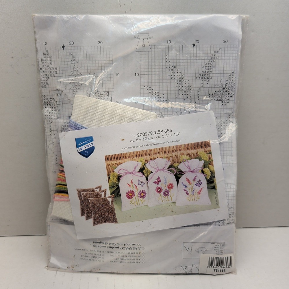 Vervaco Lavender Sachet Cross Stitch Kit Floral Butterfly 3 Pack DIY Craft 2002